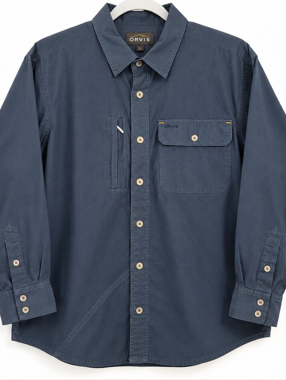Orvis Men’s XL Navy Long Sleeve Utility Fishing Shirt Linen Blend